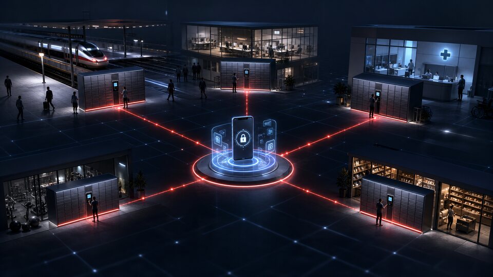 Automated electronic lockers in a modern public and business space